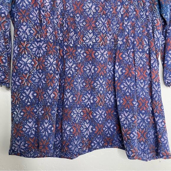 Roberta Roller Rabbit Blue Snowflake Pattern Beaded Trim V Neck Blouse XS - Picture 4 of 12
